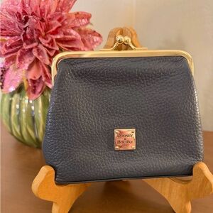 Dooney & Bourke Navy Pebbled Leather Zip-Lock Clutch with Gold Accents